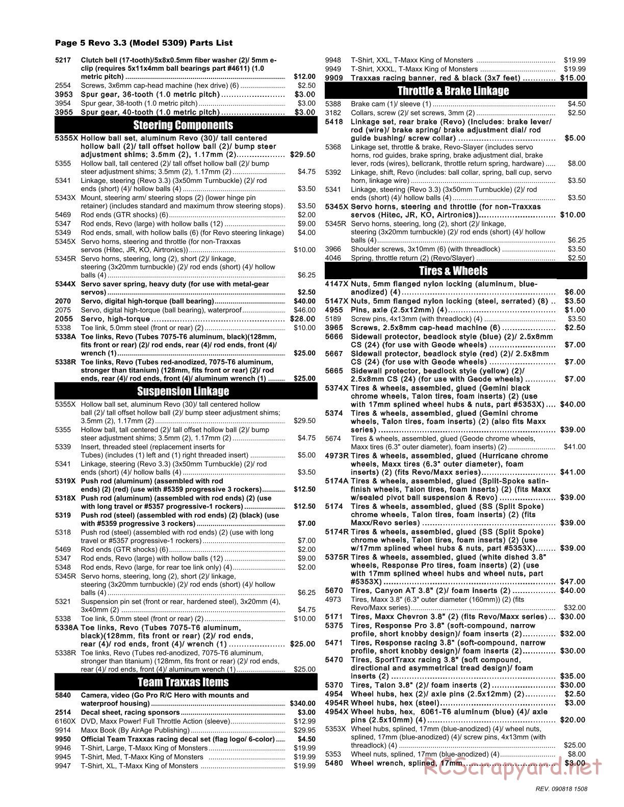 Traxxas - Revo 3.3 - Parts List - Page 5