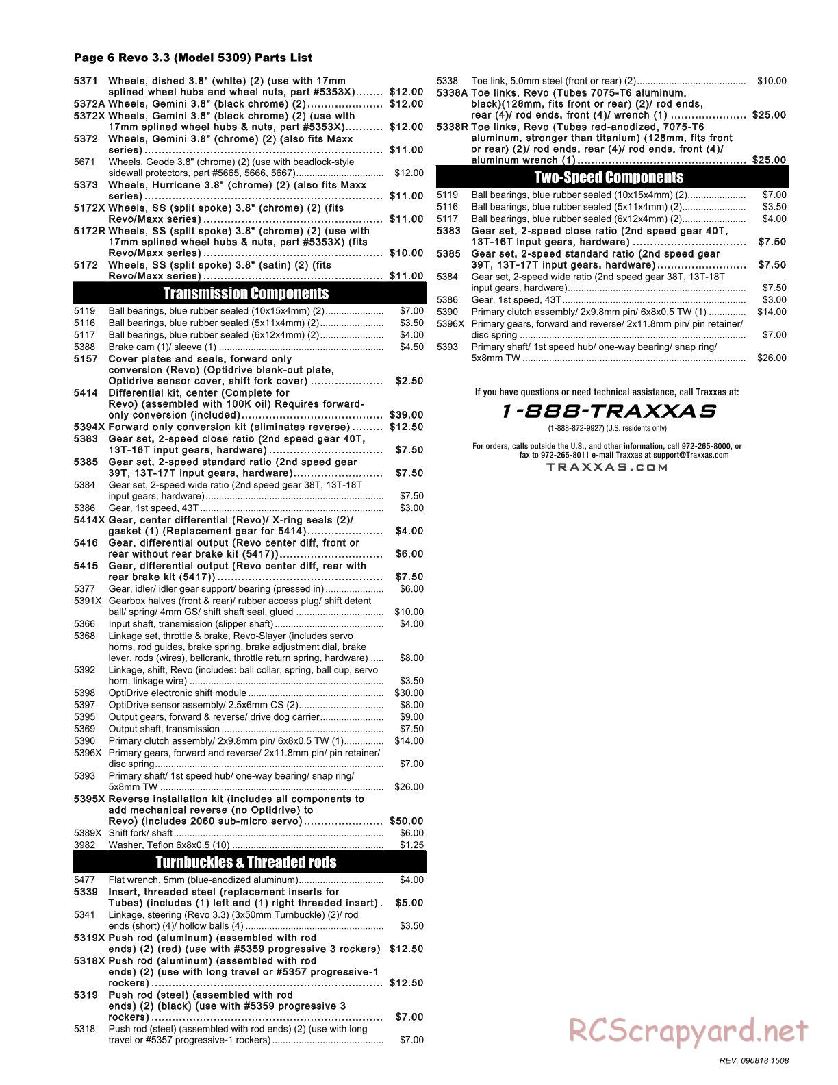 Traxxas - Revo 3.3 - Parts List - Page 6