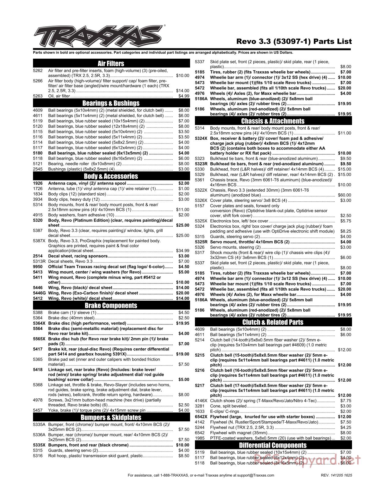 Traxxas - Revo 3.3 (2015) - Parts List - Page 1