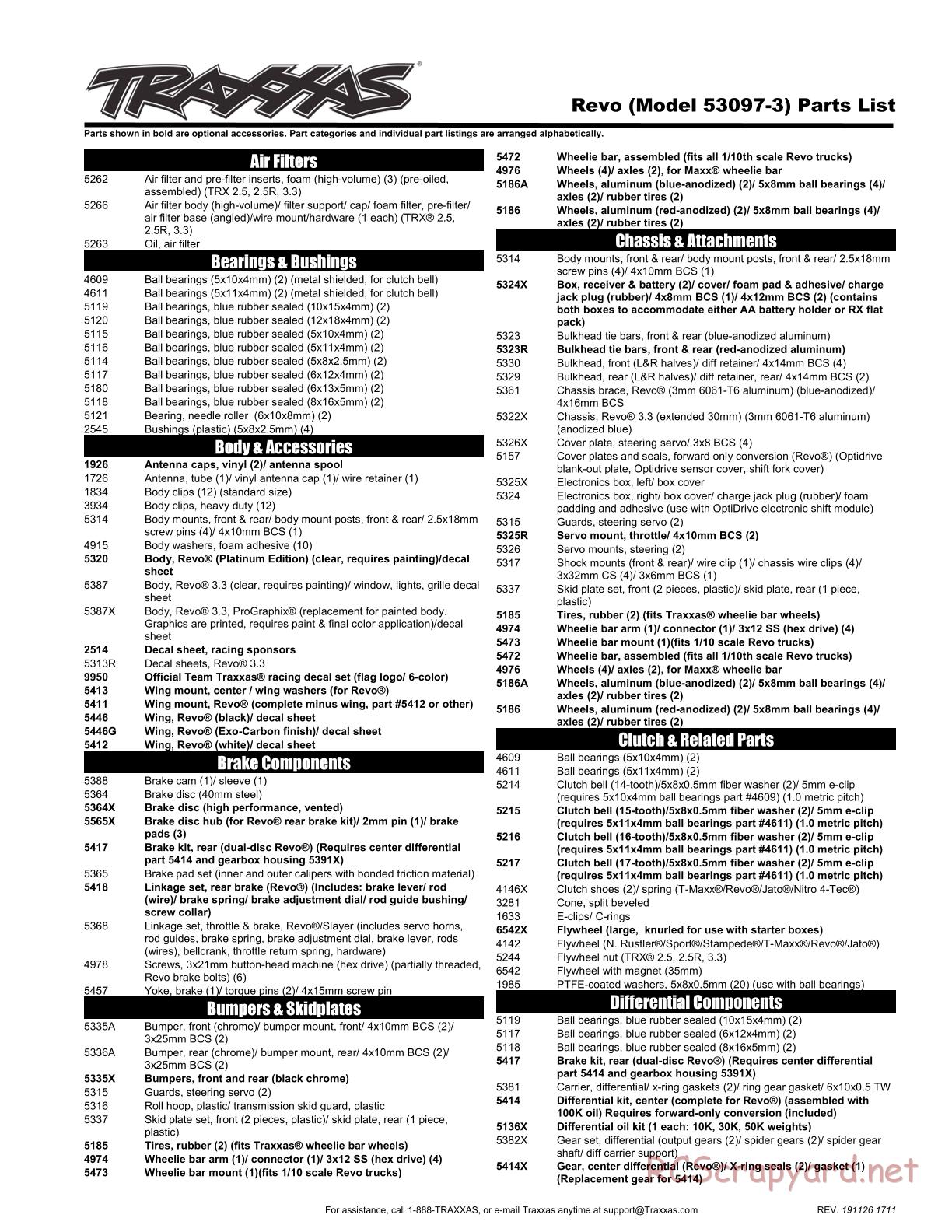 Traxxas - Revo 3.3 TSM - Parts List - Page 1