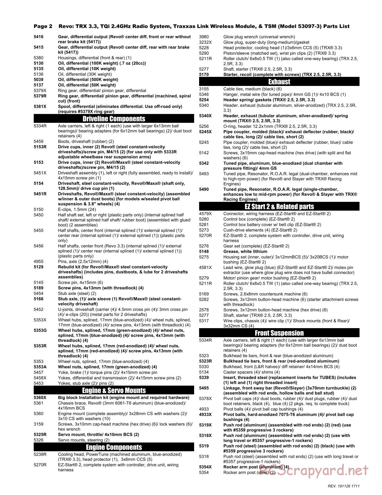 Traxxas - Revo 3.3 TSM - Parts List - Page 2