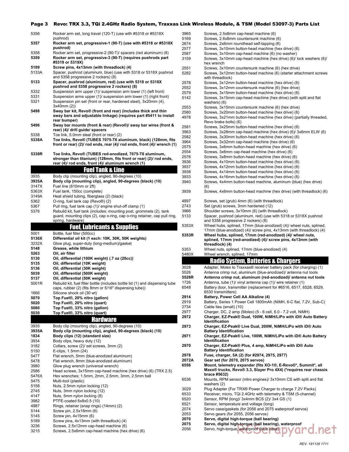 Traxxas - Revo 3.3 TSM - Parts List - Page 3