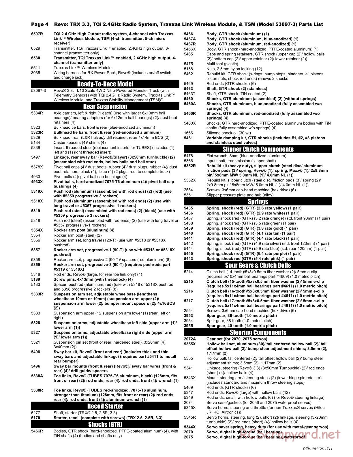 Traxxas - Revo 3.3 TSM - Parts List - Page 4