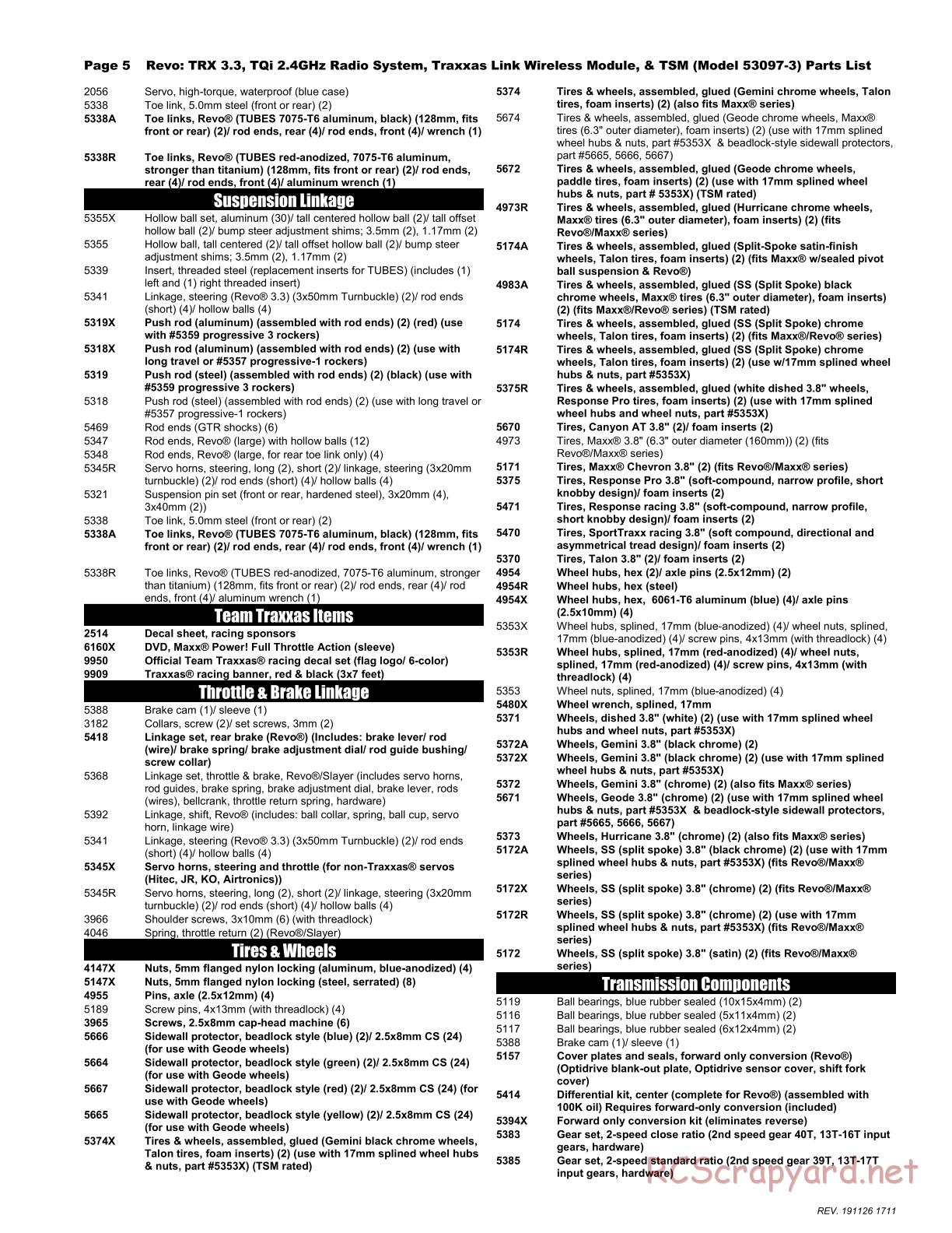 Traxxas - Revo 3.3 TSM - Parts List - Page 5