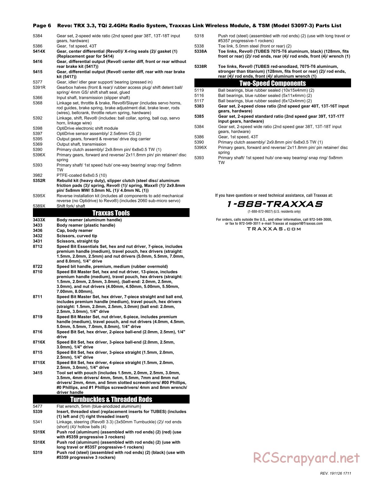 Traxxas - Revo 3.3 TSM - Parts List - Page 6