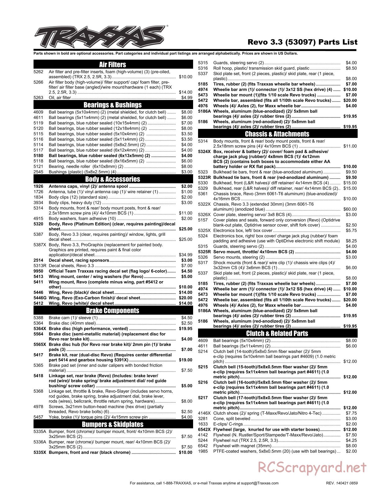 Traxxas - Revo 3.3 (2014) - Parts List - Page 1