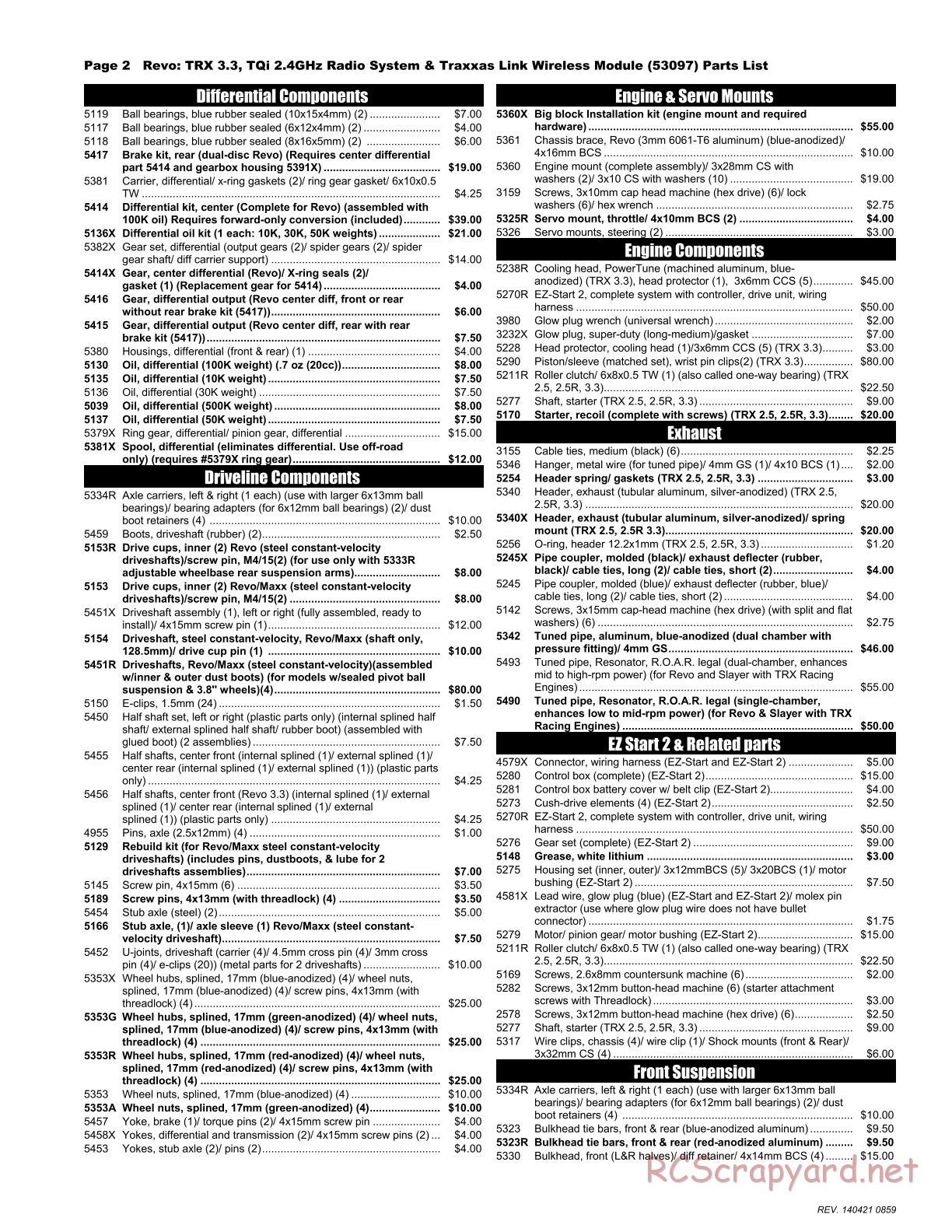Traxxas - Revo 3.3 (2014) - Parts List - Page 2