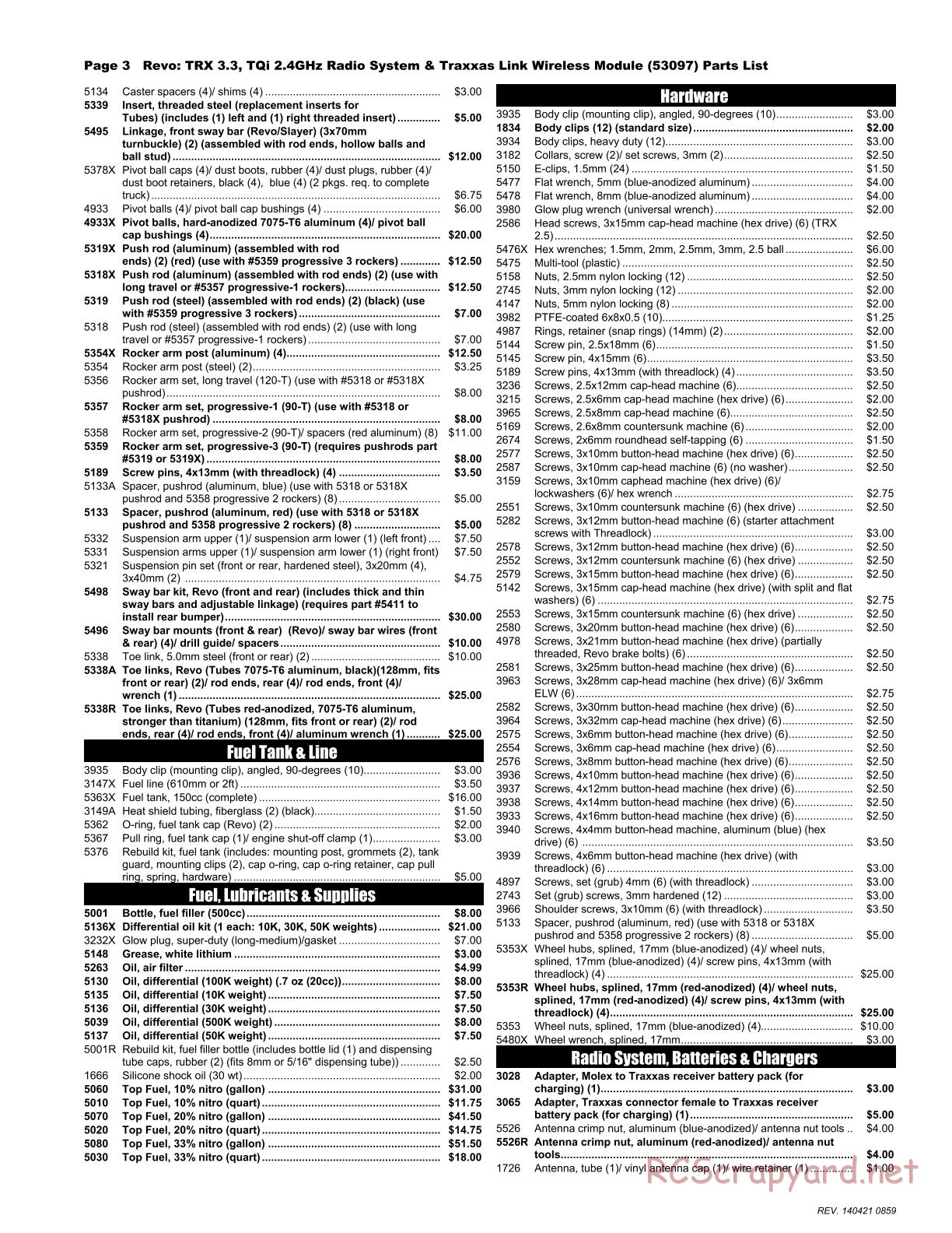 Traxxas - Revo 3.3 (2014) - Parts List - Page 3