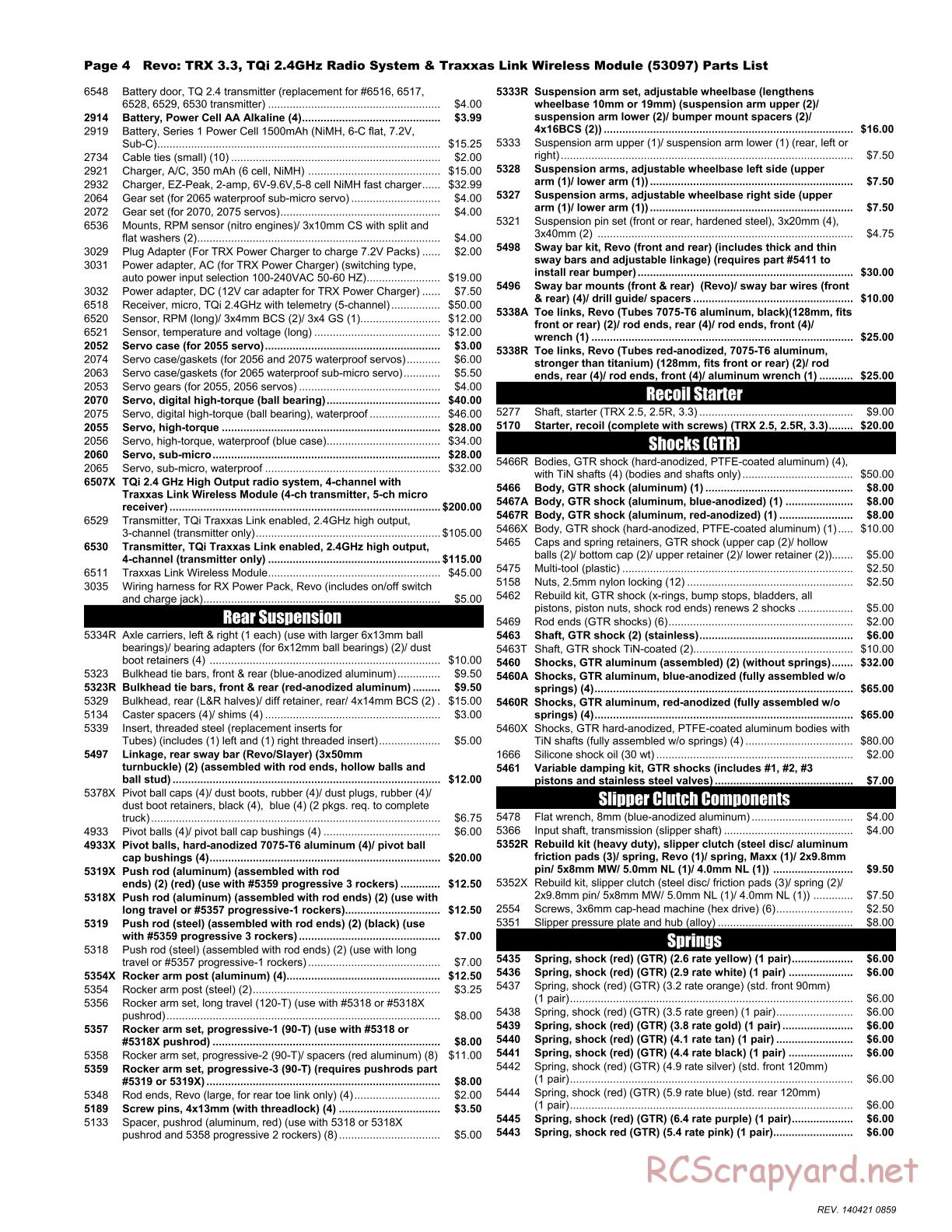 Traxxas - Revo 3.3 (2014) - Parts List - Page 4