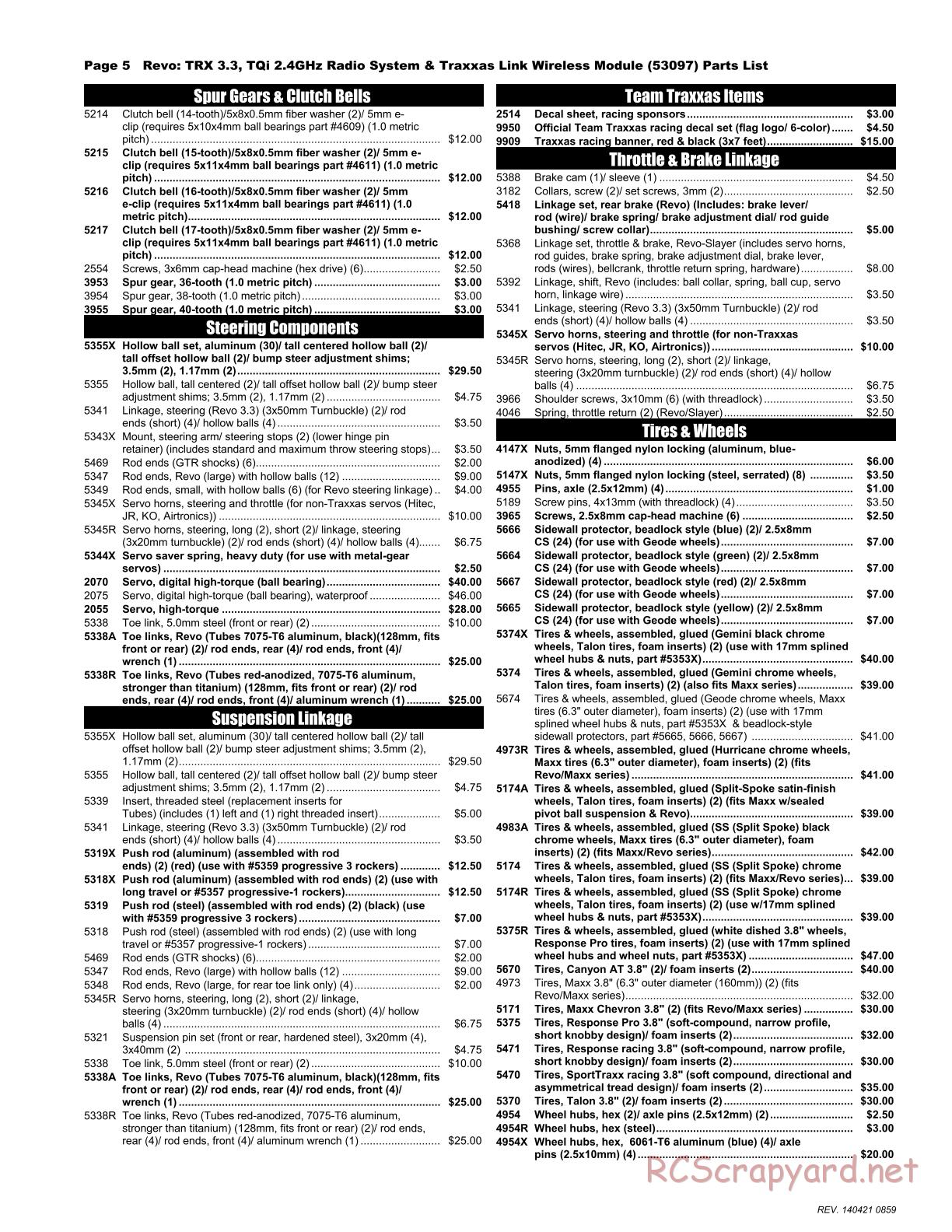 Traxxas - Revo 3.3 (2014) - Parts List - Page 5
