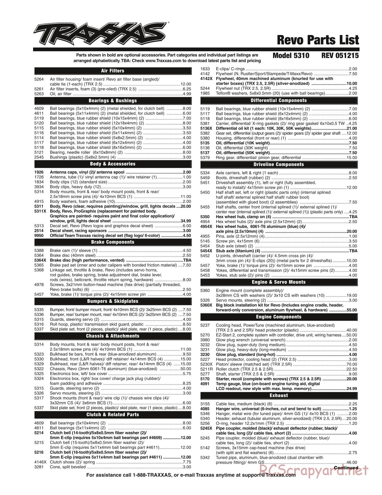 Traxxas - Revo 2.5R (2004) - Parts List - Page 1