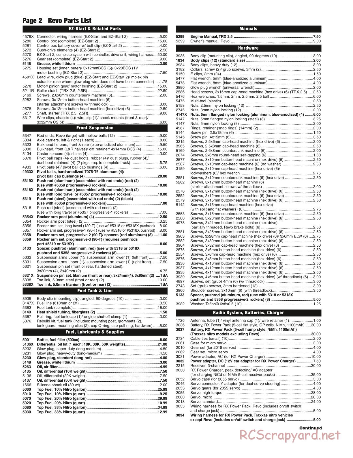 Traxxas - Revo 2.5R (2004) - Parts List - Page 2