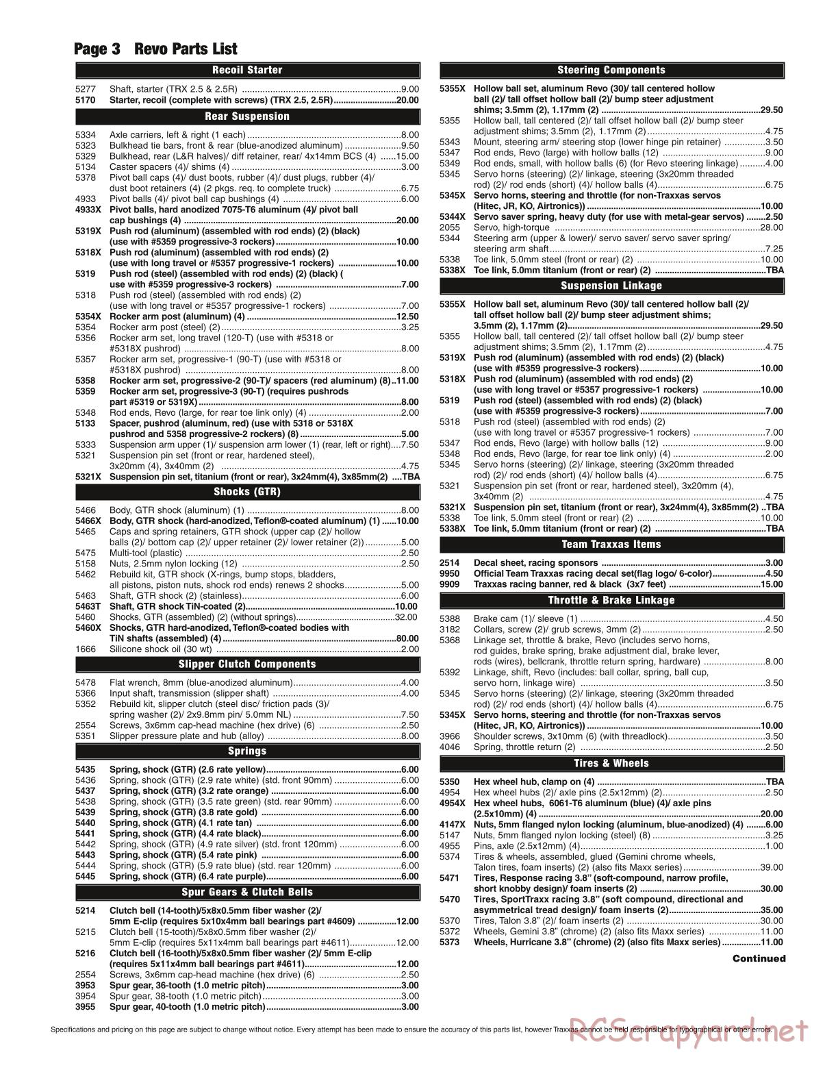 Traxxas - Revo 2.5R (2004) - Parts List - Page 3