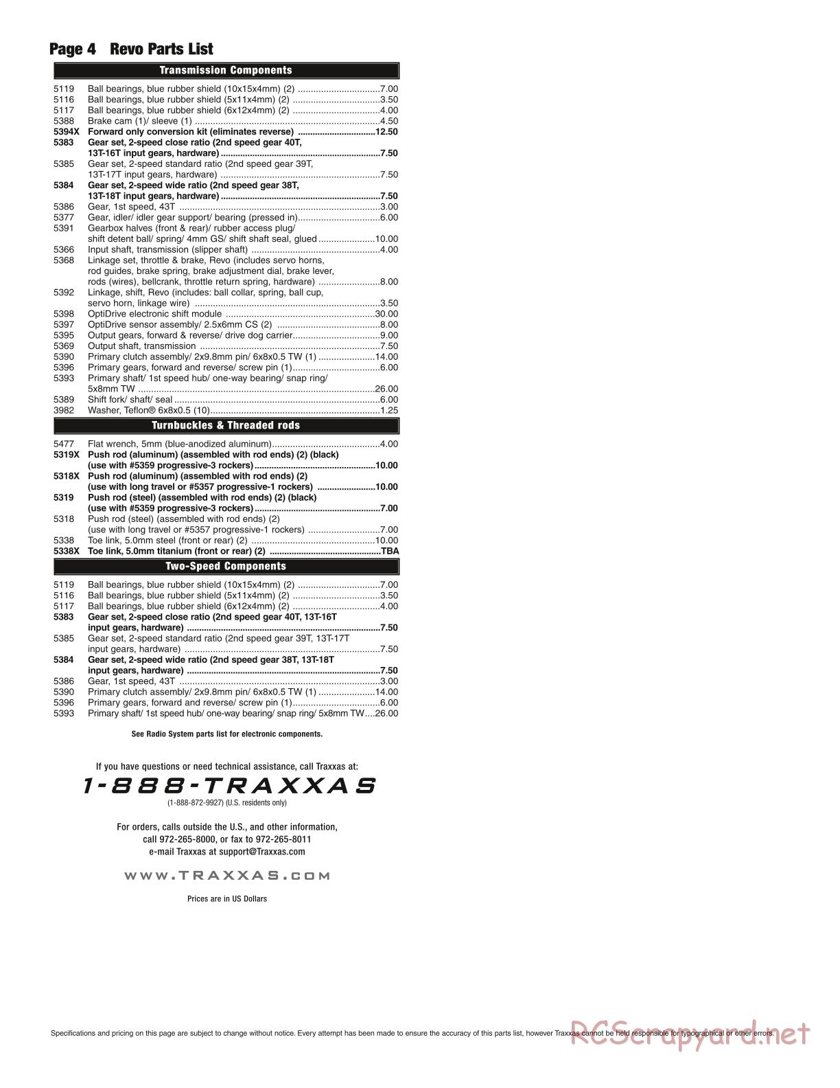 Traxxas - Revo 2.5R (2004) - Parts List - Page 4