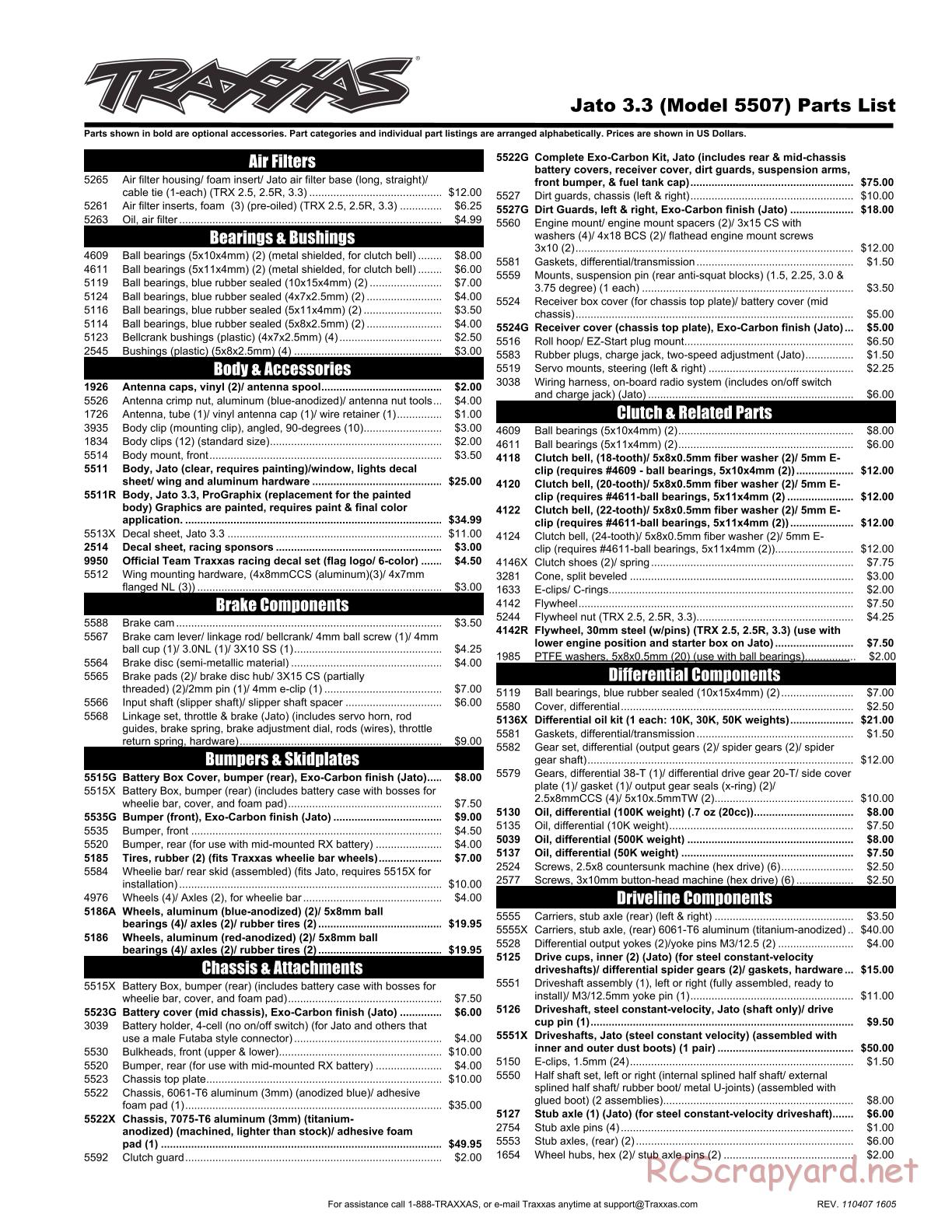 Traxxas - Jato 3.3 (2010) - Parts List - Page 1