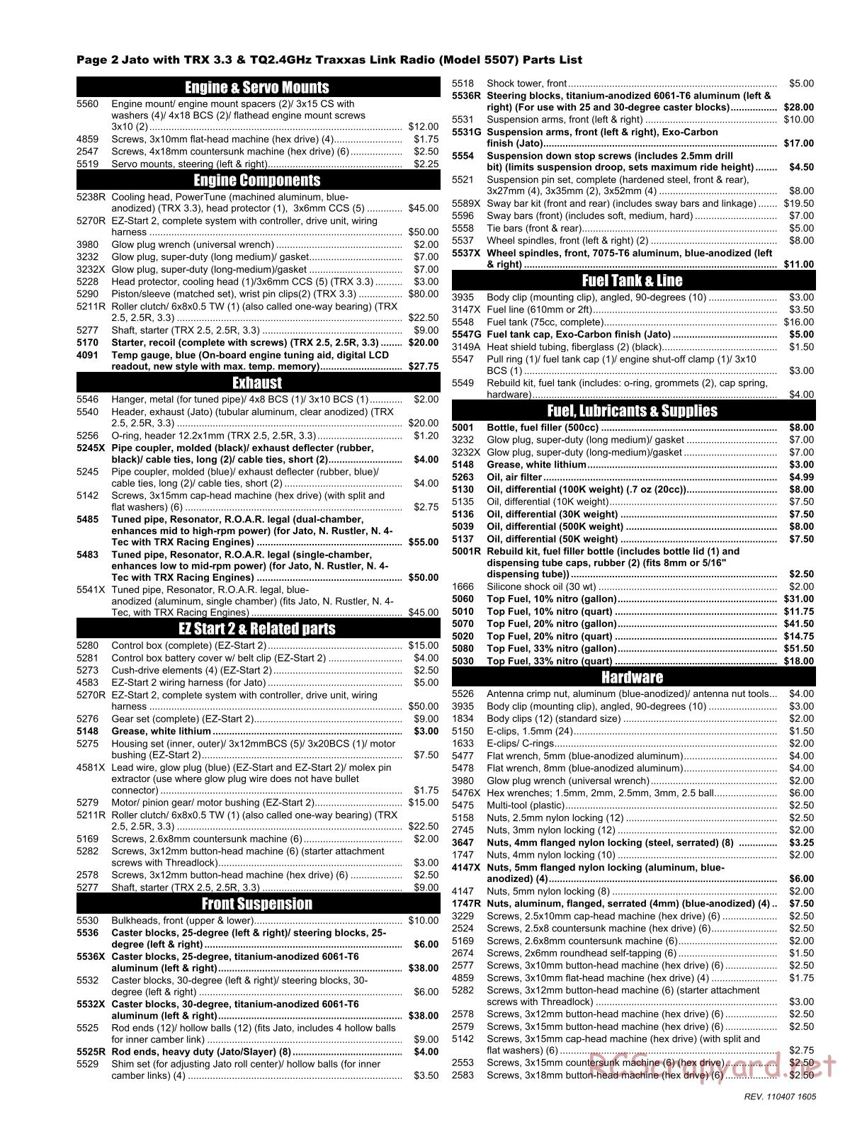 Traxxas - Jato 3.3 (2010) - Parts List - Page 2