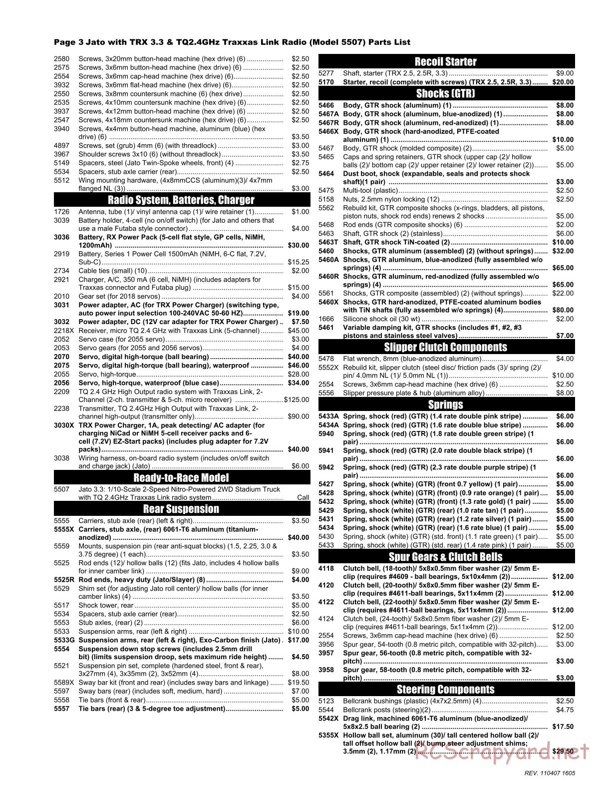 Traxxas - Jato 3.3 (2010) - Parts List - Page 3