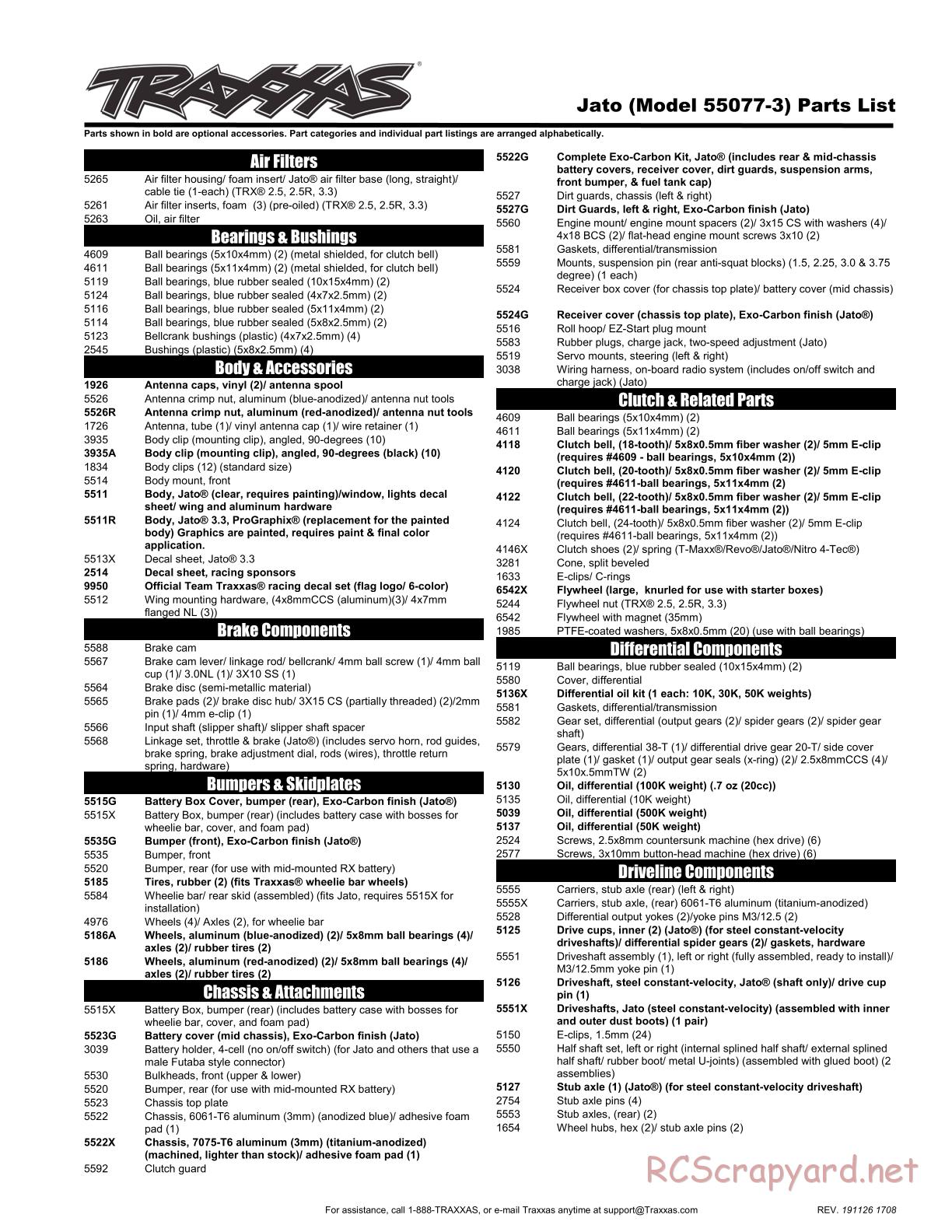 Traxxas - Jato 3.3 TSM - Parts List - Page 1