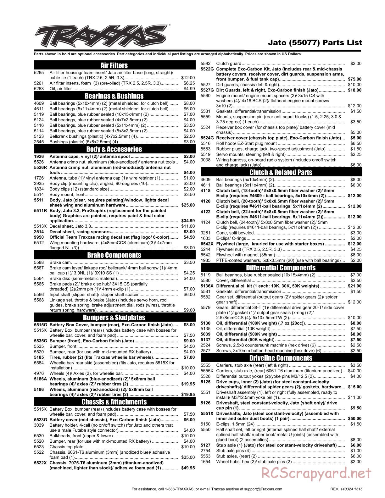Traxxas - Jato 3.3 (2014) - Parts List - Page 1