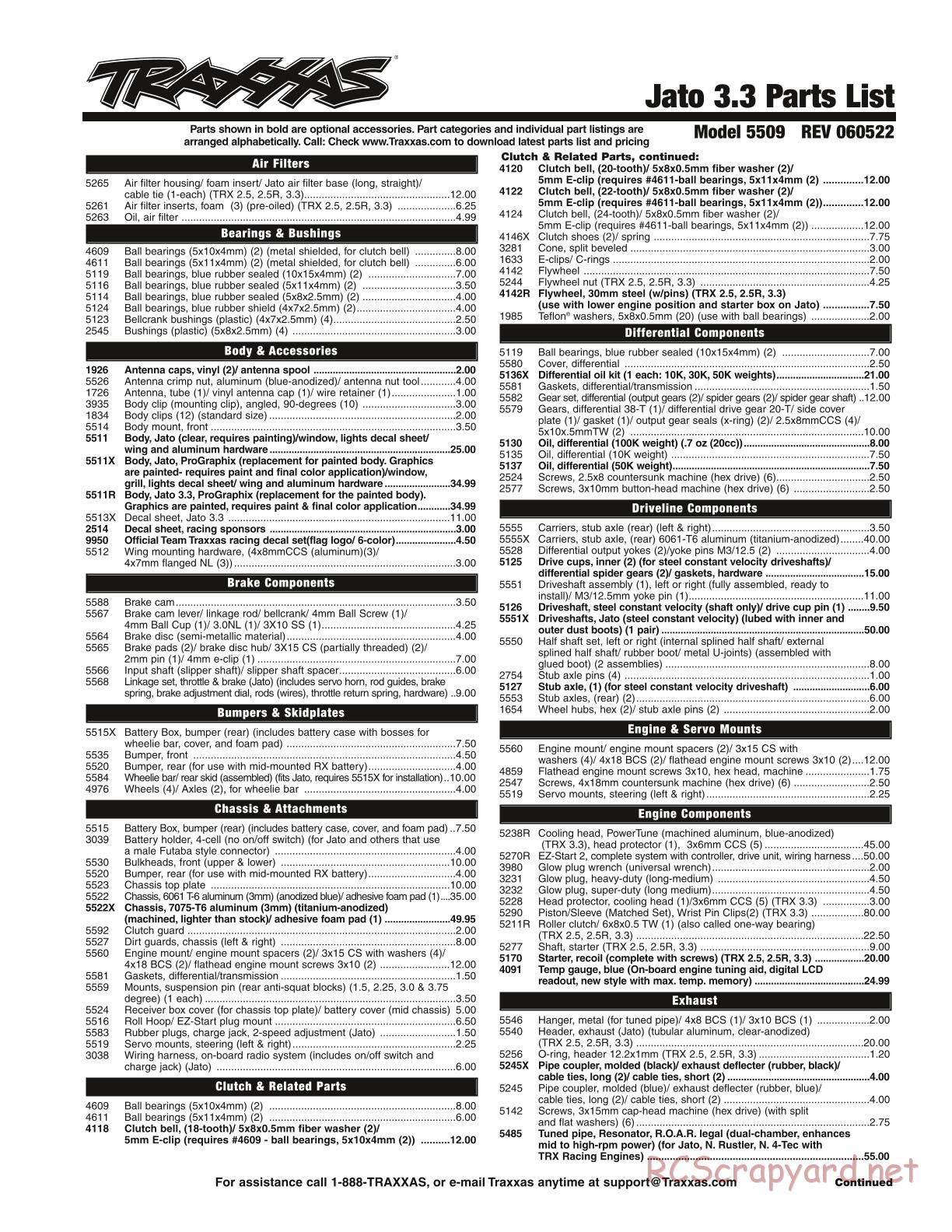 Traxxas - Jato 3.3 (2006) - Parts List - Page 1