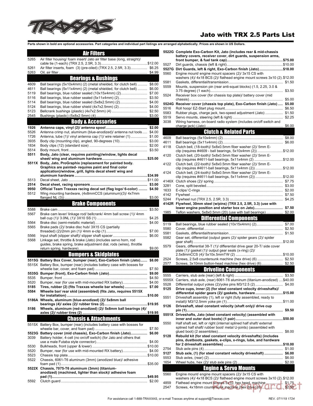 Traxxas - Jato 2.5 (2005) - Parts List - Page 1