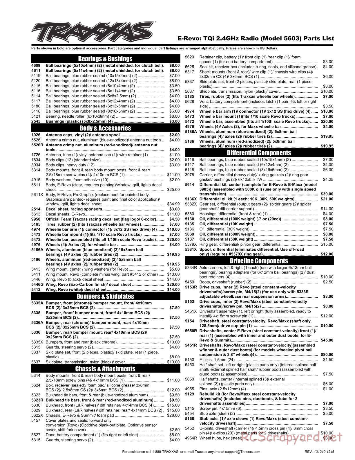 Traxxas - E-Revo (2010) - Parts List - Page 1