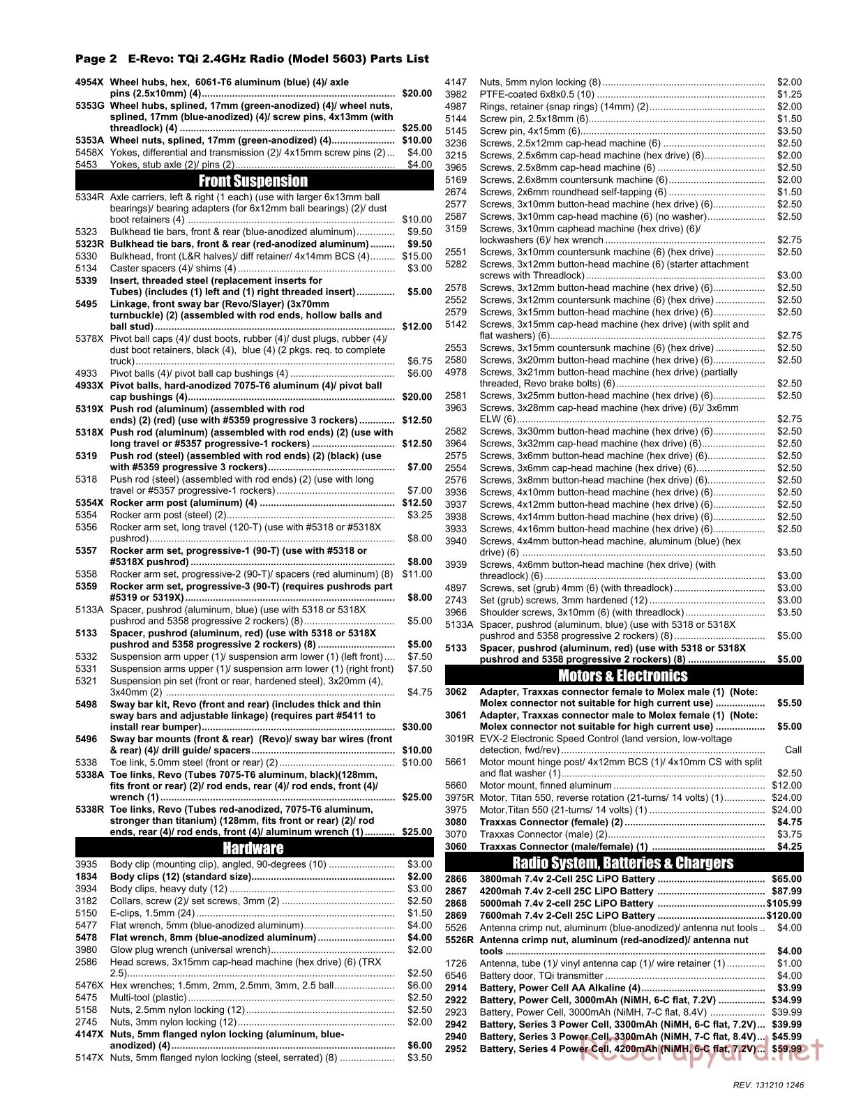 Traxxas - E-Revo (2010) - Parts List - Page 2