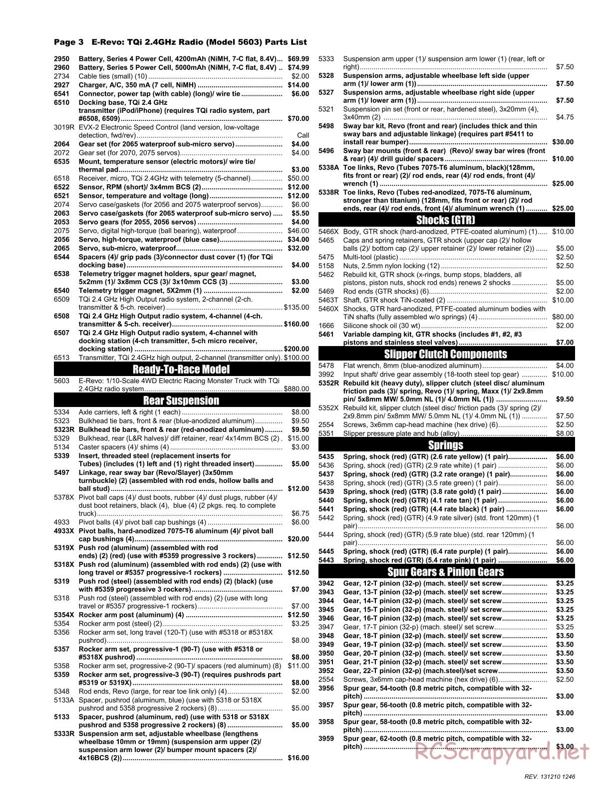 Traxxas - E-Revo (2010) - Parts List - Page 3