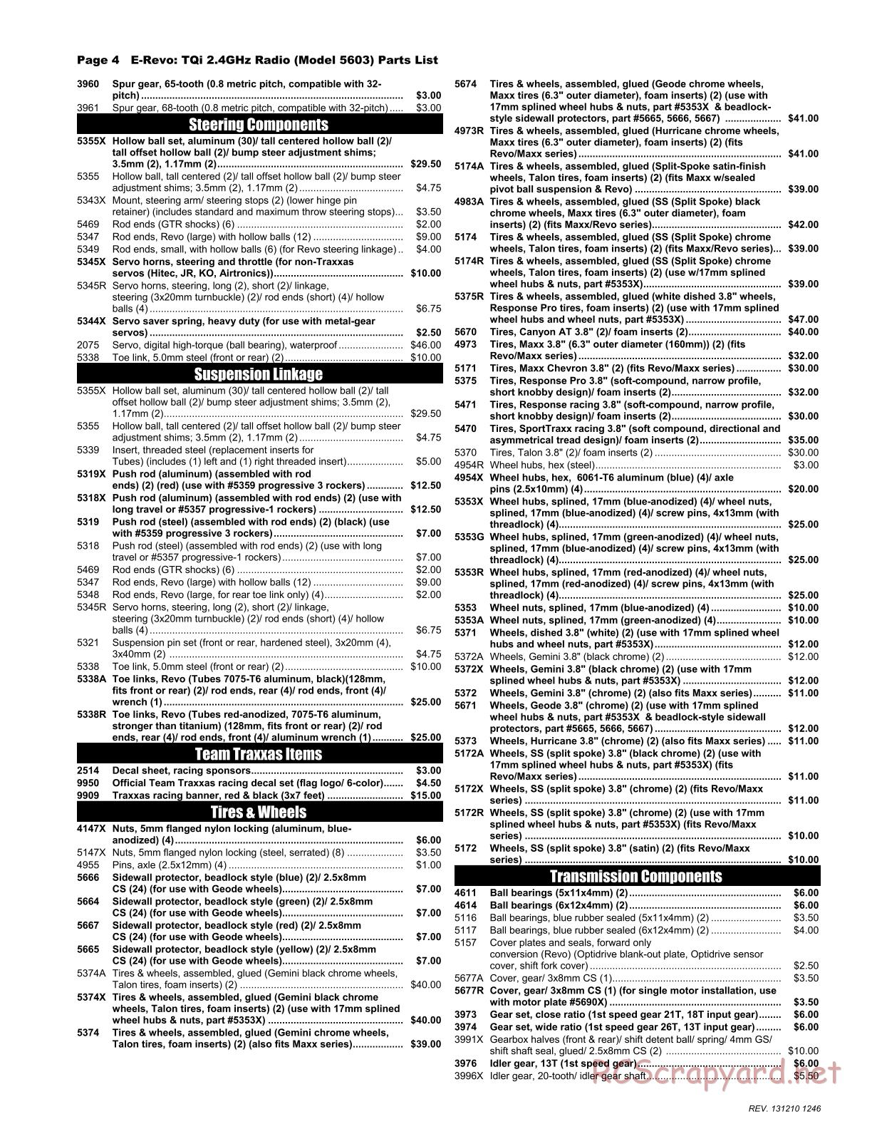 Traxxas - E-Revo (2010) - Parts List - Page 4
