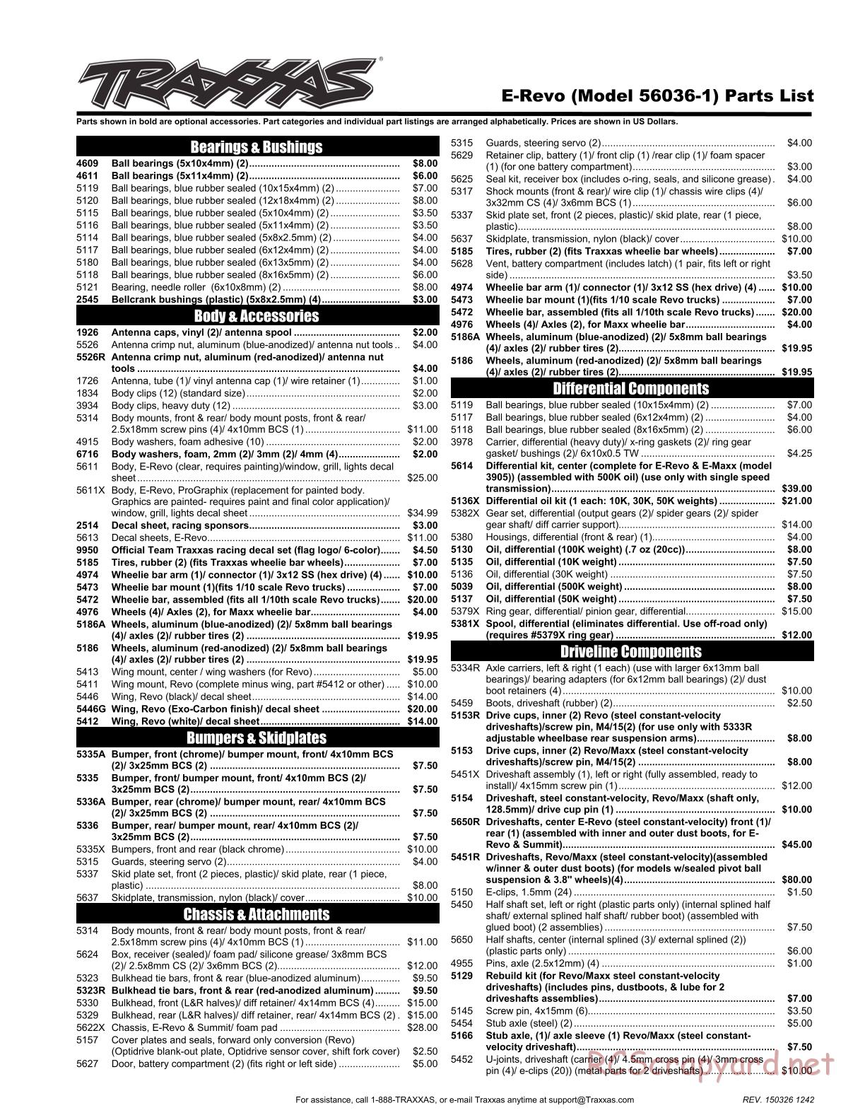 Traxxas - E-Revo (2015) - Parts List - Page 1