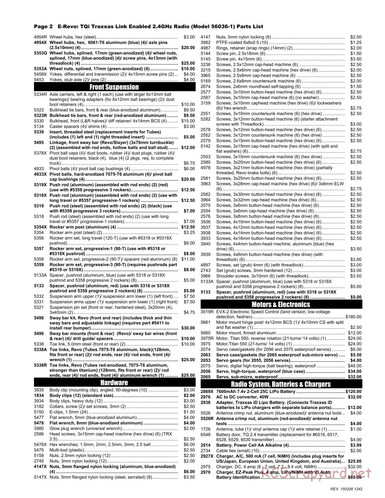 Traxxas - E-Revo (2015) - Parts List - Page 2