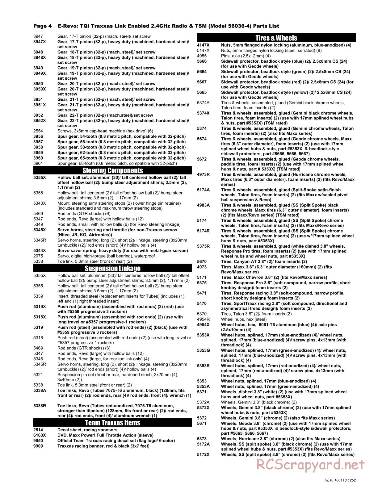 Traxxas - E-Revo TSM (2016) - Parts List - Page 4