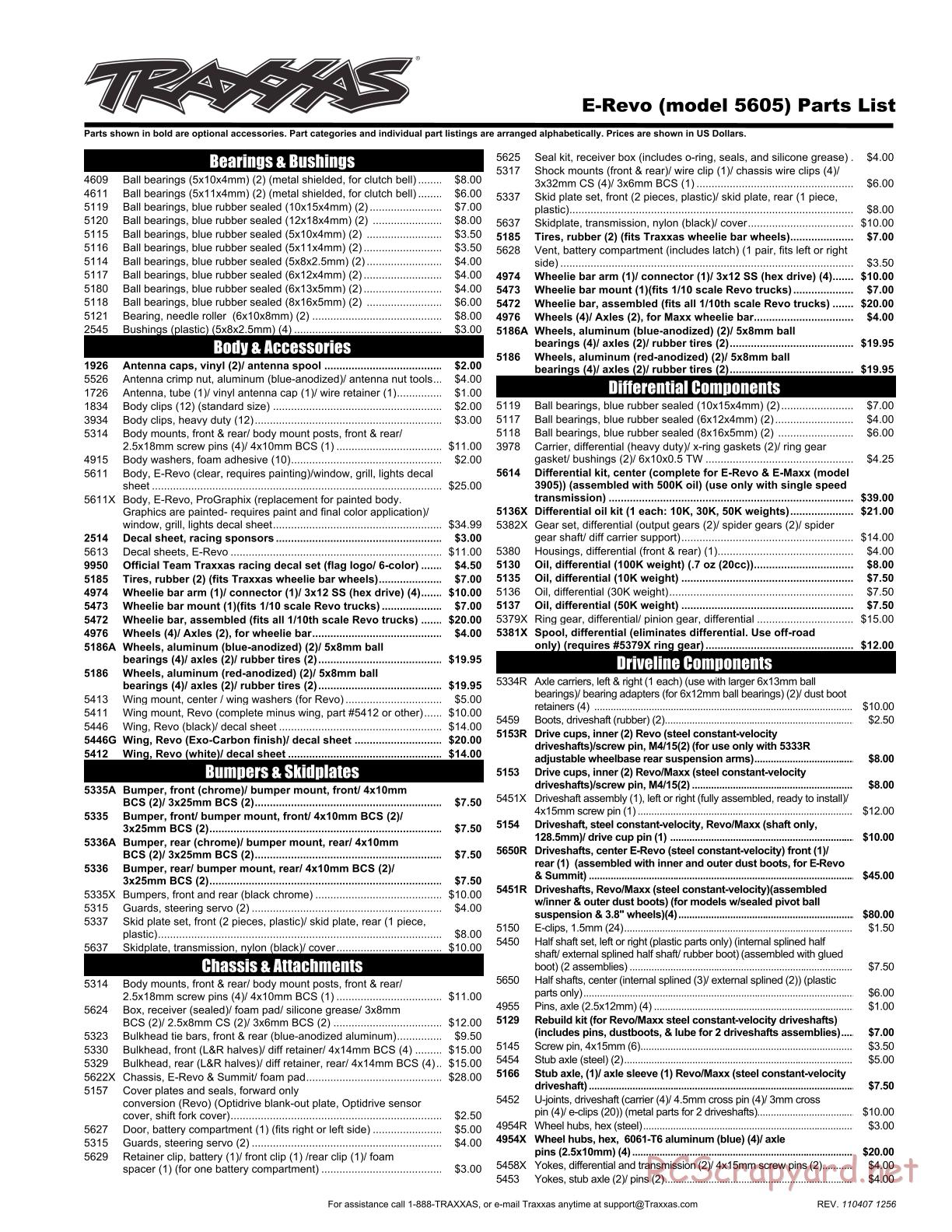 Traxxas - E-Revo (2008) - Parts List - Page 1