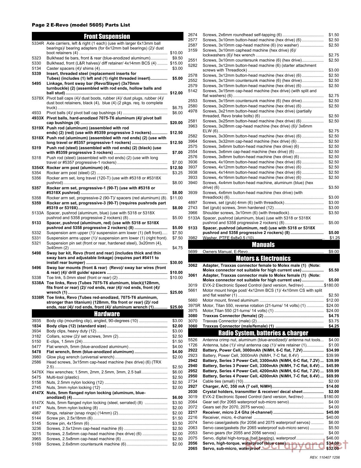 Traxxas - E-Revo (2008) - Parts List - Page 2