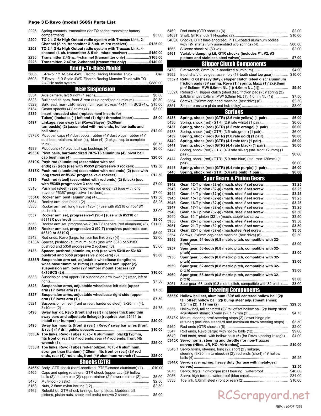 Traxxas - E-Revo (2008) - Parts List - Page 3