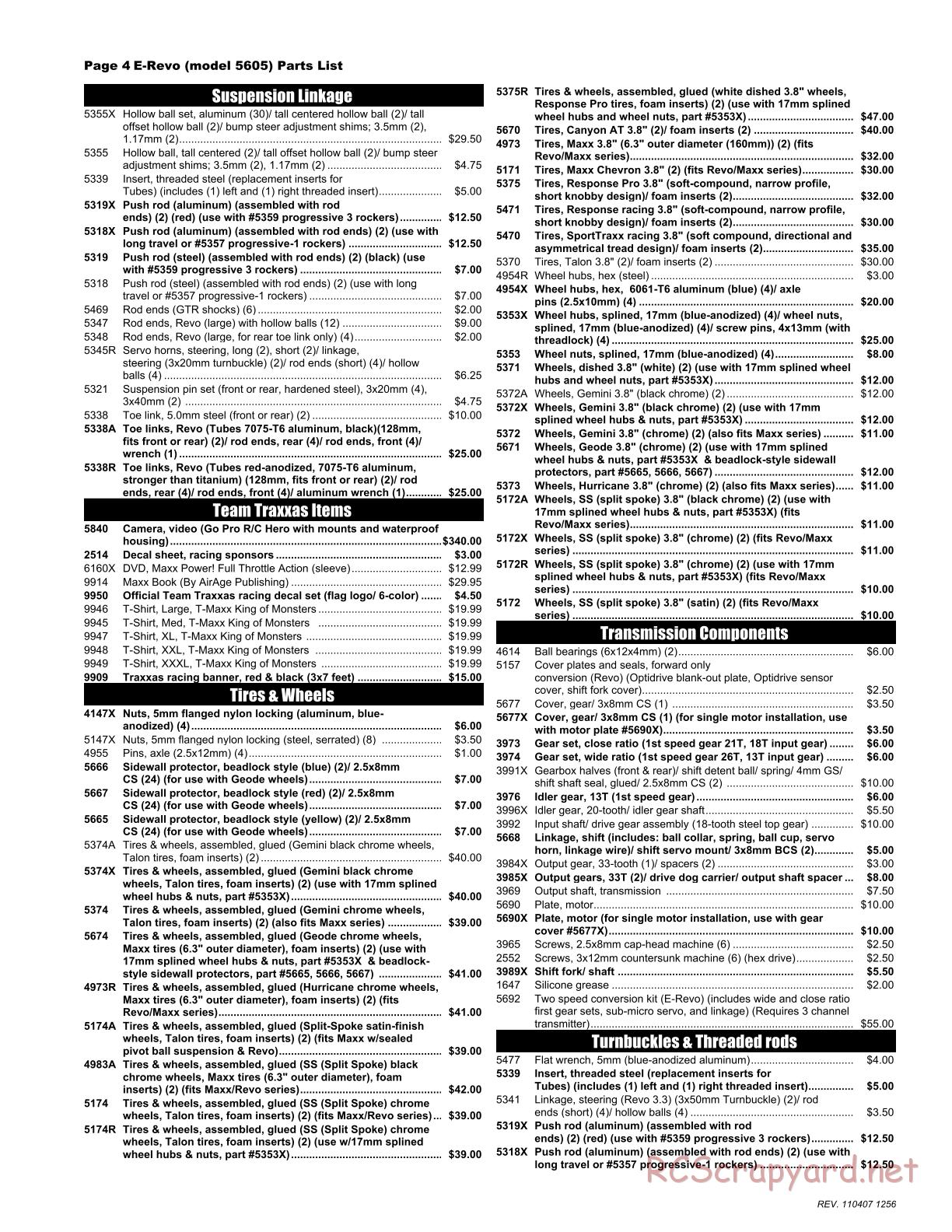 Traxxas - E-Revo (2008) - Parts List - Page 4