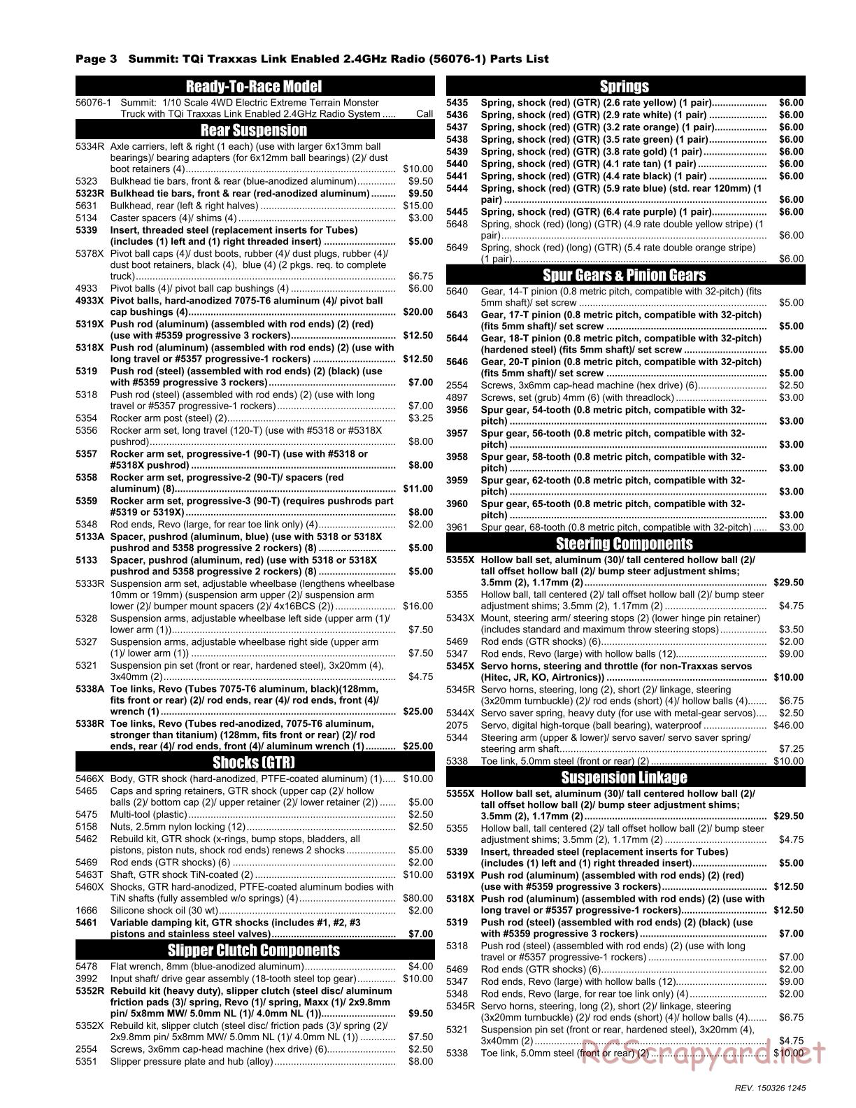 Traxxas - Summit (2015) - Parts List - Page 3