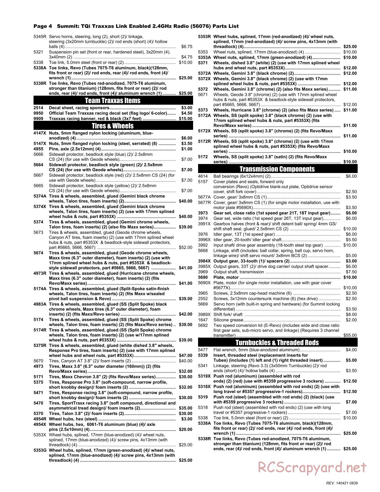 Traxxas - Summit (2014) - Parts List - Page 4