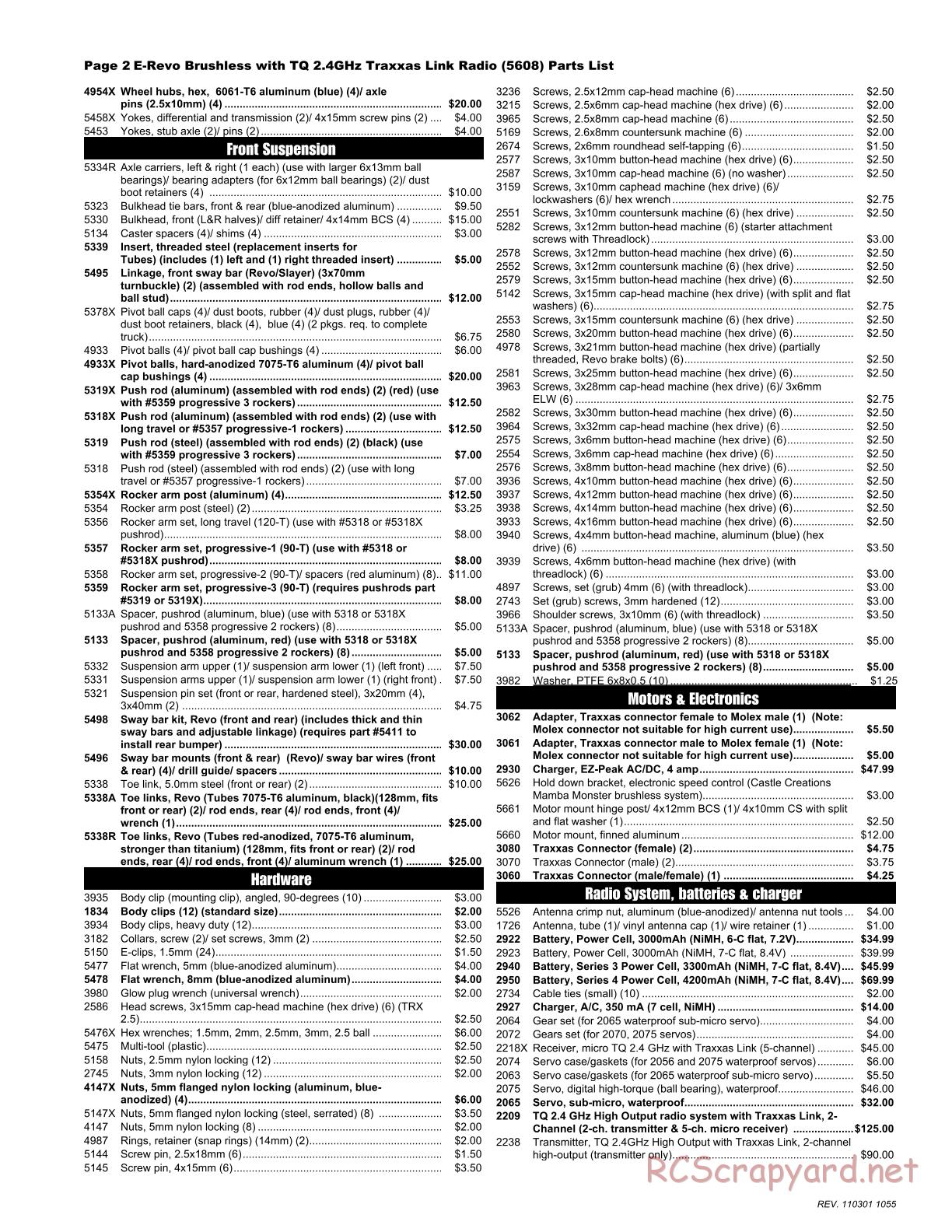 Traxxas - E-Revo Brushless (2009) - Parts List - Page 2