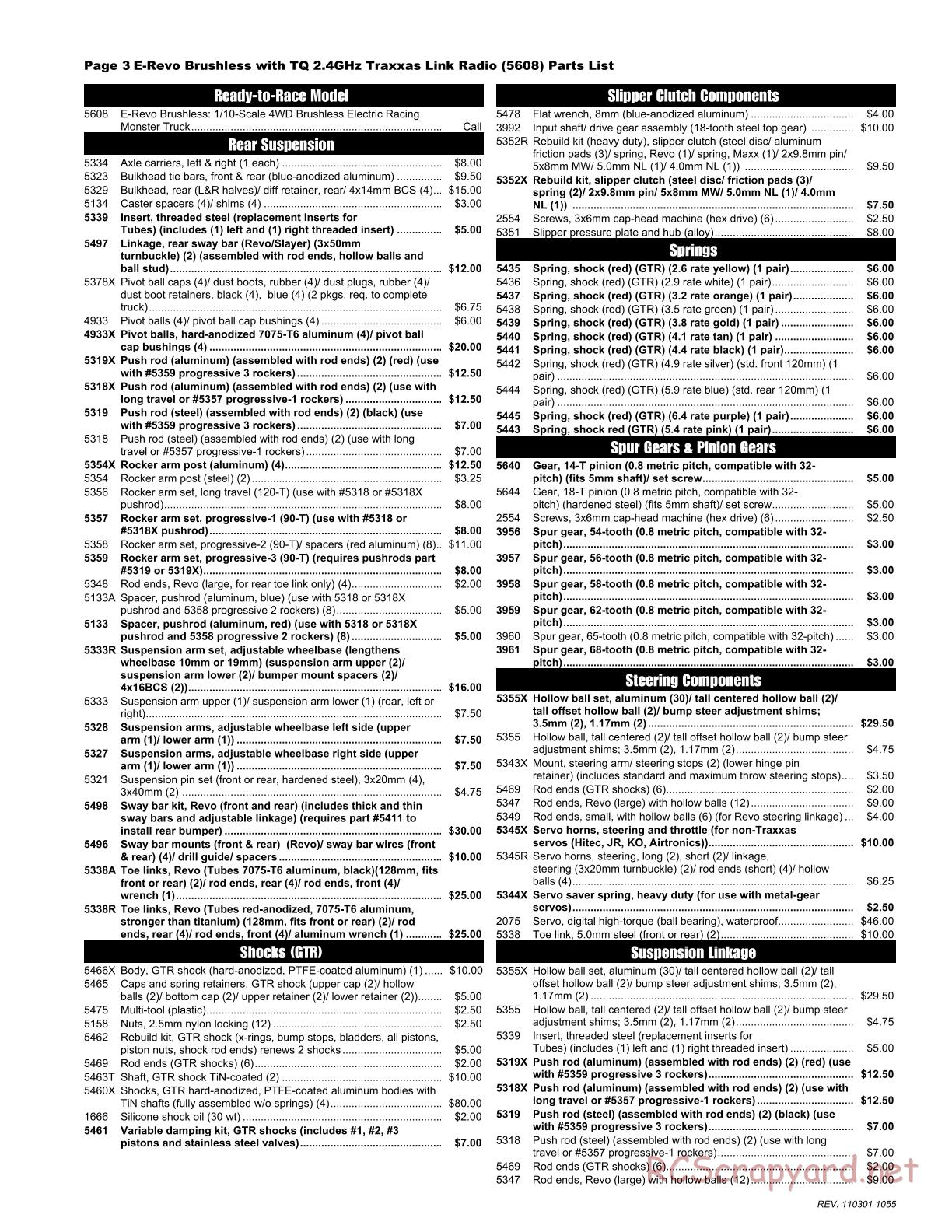 Traxxas - E-Revo Brushless (2009) - Parts List - Page 3