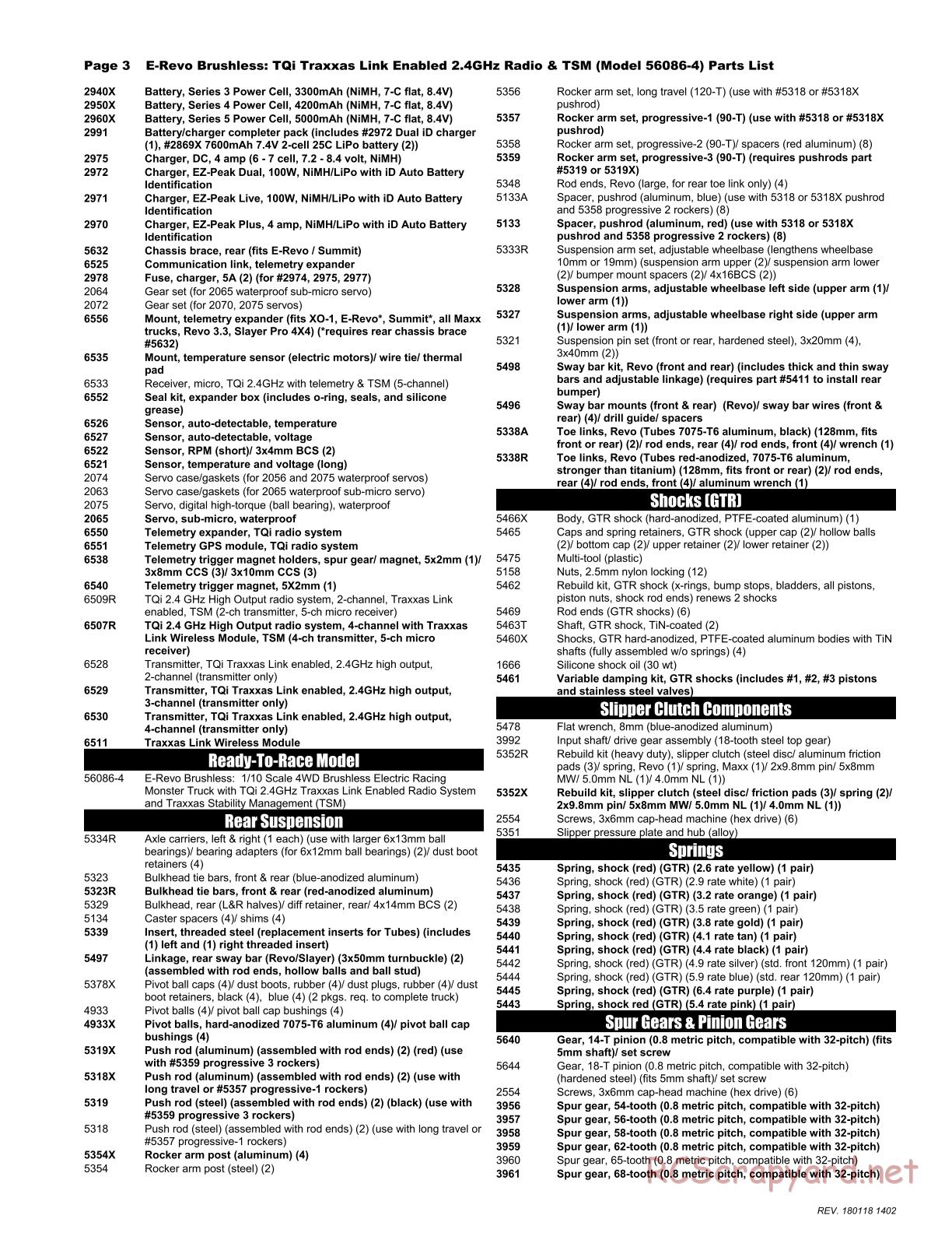 Traxxas - E-Revo Brushless TSM (2016) - Parts List - Page 3