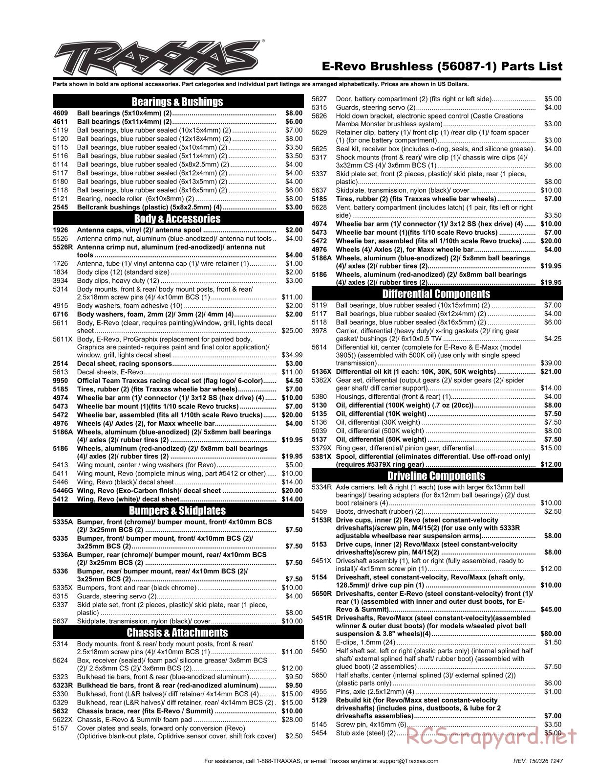Traxxas - E-Revo Brushless (2015) - Parts List - Page 1