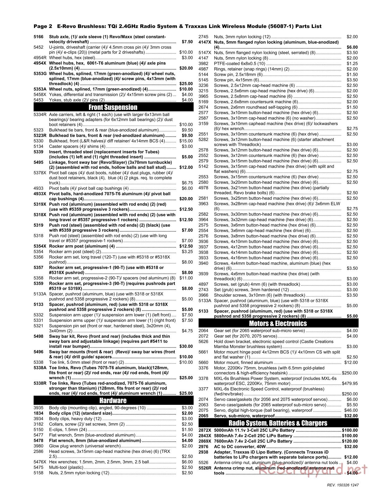 Traxxas - E-Revo Brushless (2015) - Parts List - Page 2