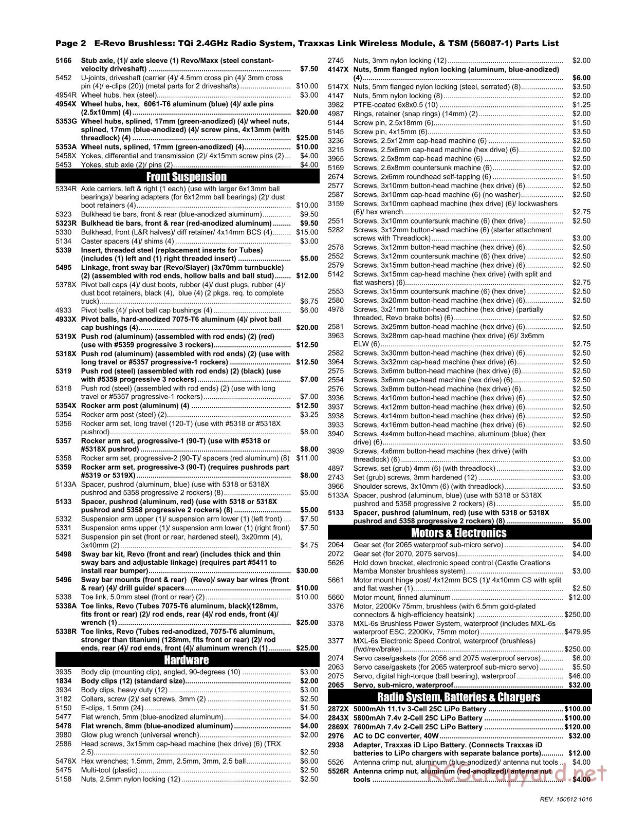 Traxxas - E-Revo Brushless TSM - Parts List - Page 2