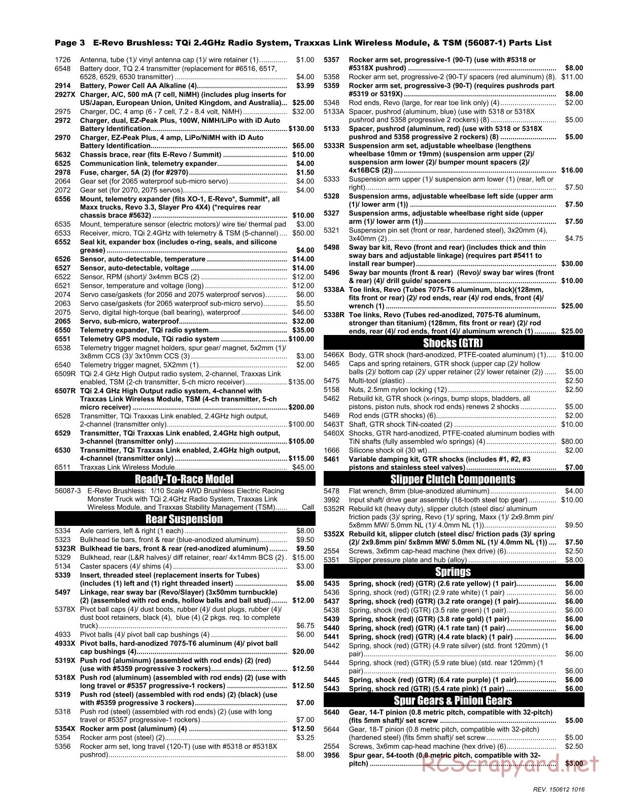Traxxas - E-Revo Brushless TSM - Parts List - Page 3