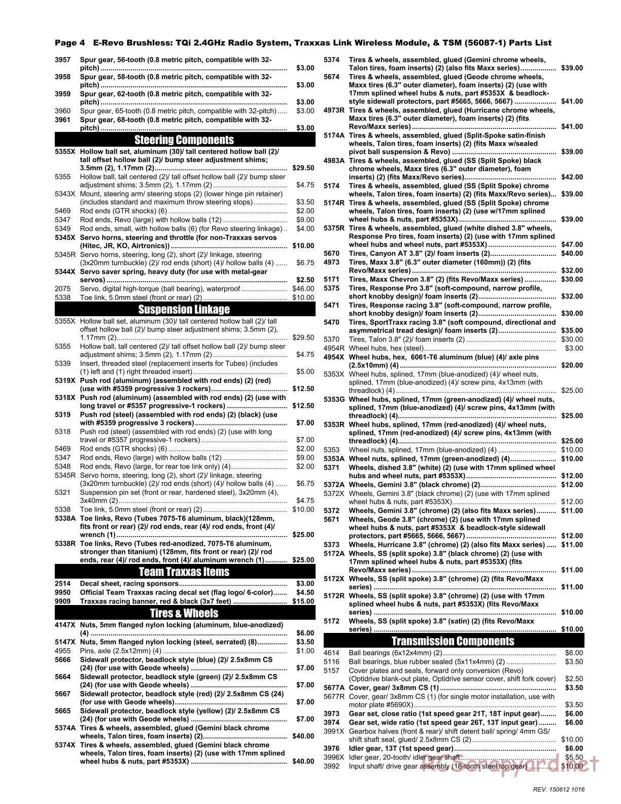 Traxxas - E-Revo Brushless TSM - Parts List - Page 4