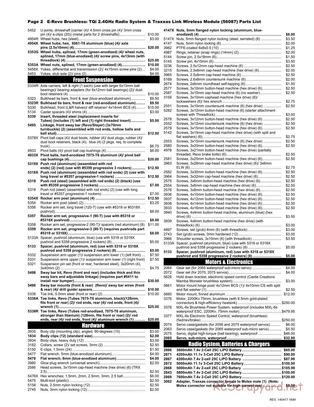 Traxxas - E-Revo Brushless (2014) - Parts List - Page 2