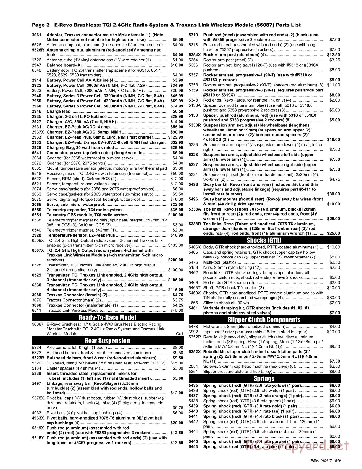 Traxxas - E-Revo Brushless (2014) - Parts List - Page 3