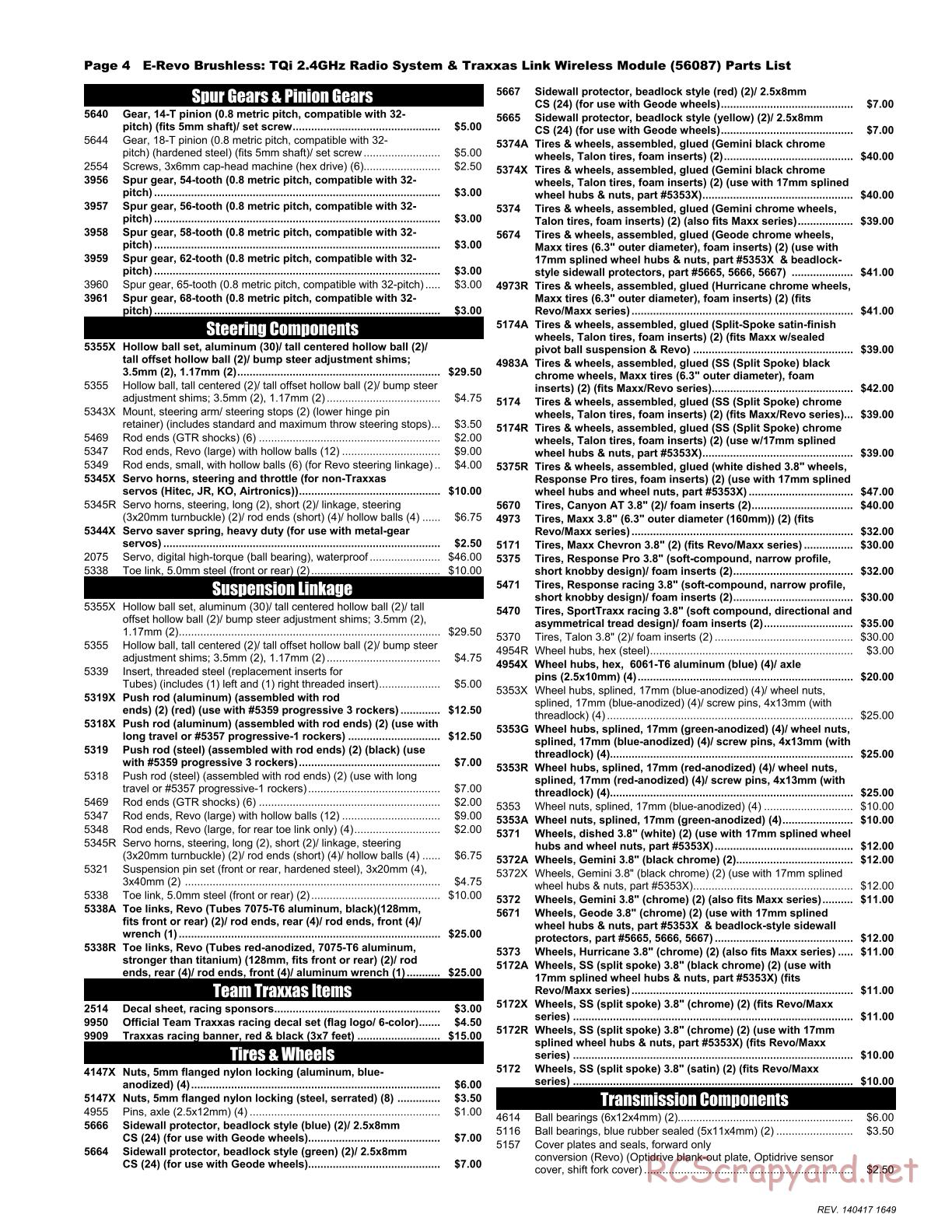 Traxxas - E-Revo Brushless (2014) - Parts List - Page 4