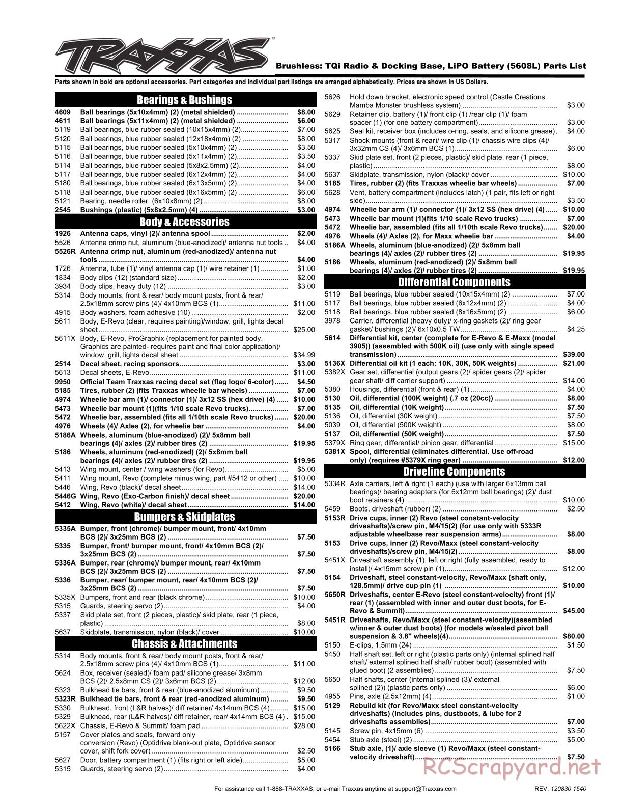 Traxxas - E-Revo Brushless (2012) - Parts List - Page 1